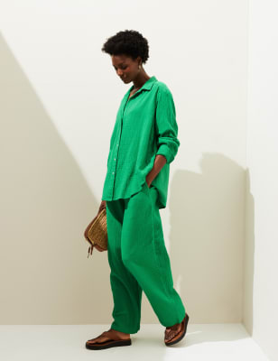 

Womens M&S Collection Pure Cotton Textured Beach Shirt - Bright Green, Bright Green