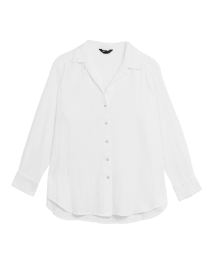 

Womens M&S Collection Pure Cotton Textured Beach Shirt - White, White
