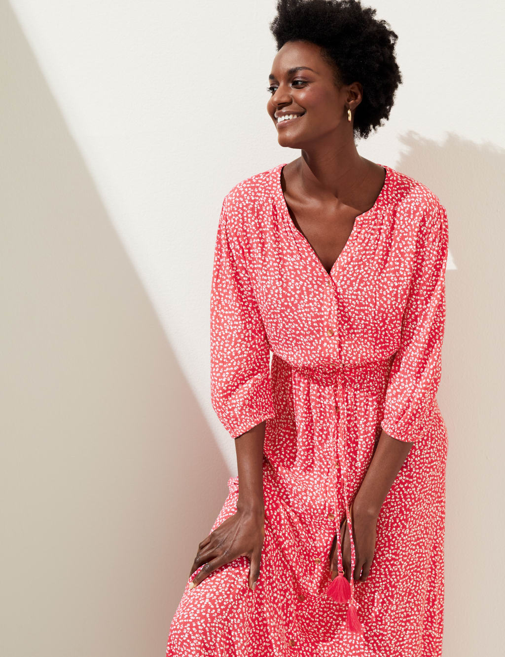 Printed V-Neck Tie Waist Maxi Beach Dress image 1