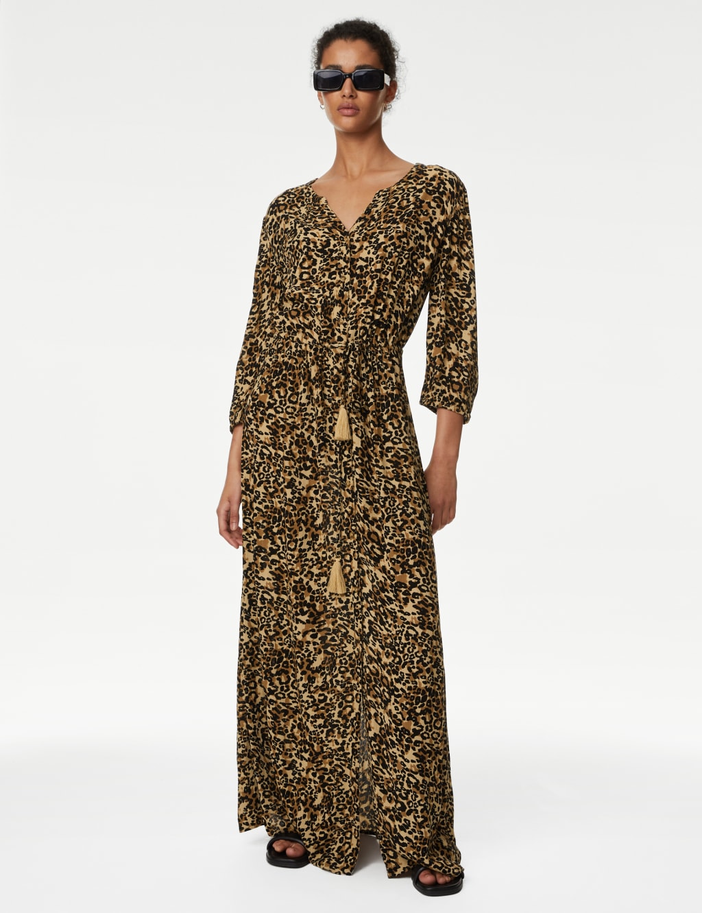 Printed V-Neck Tie Waist Maxi Beach Dress image 1