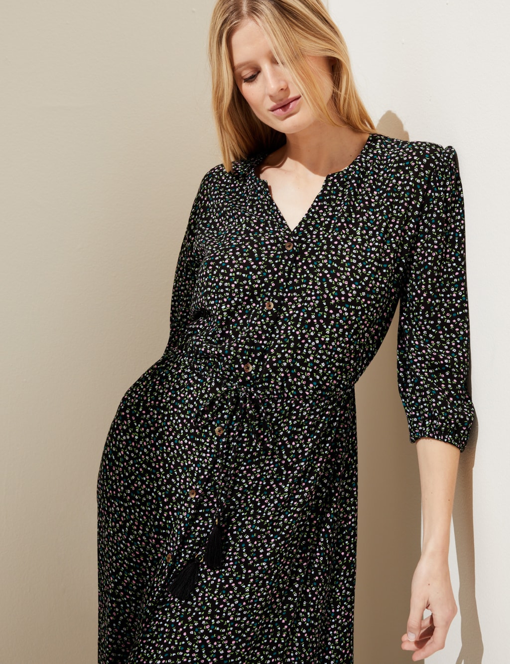 Printed V-Neck Tie Waist Maxi Beach Dress image 2