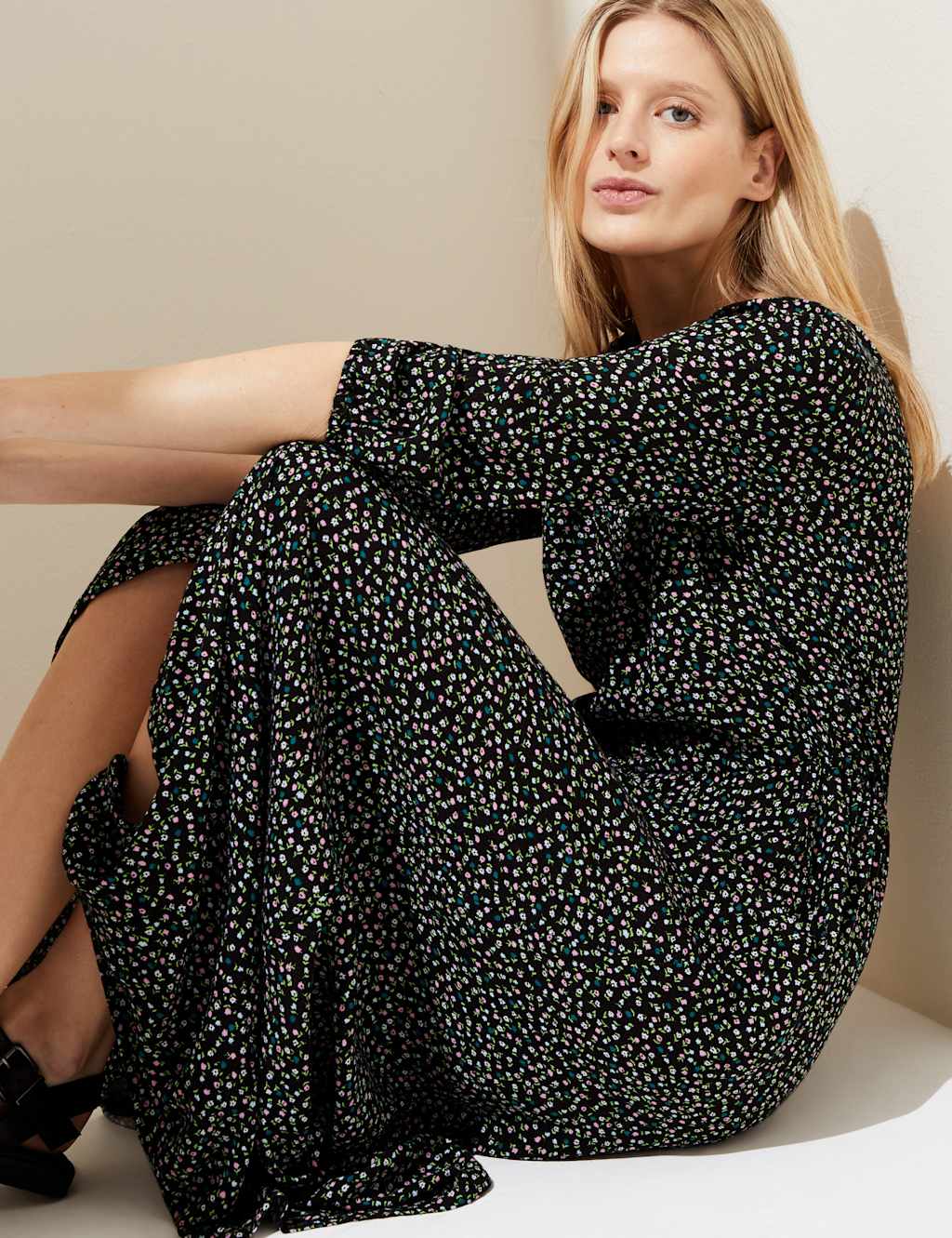 Printed V-Neck Tie Waist Maxi Beach Dress image 3
