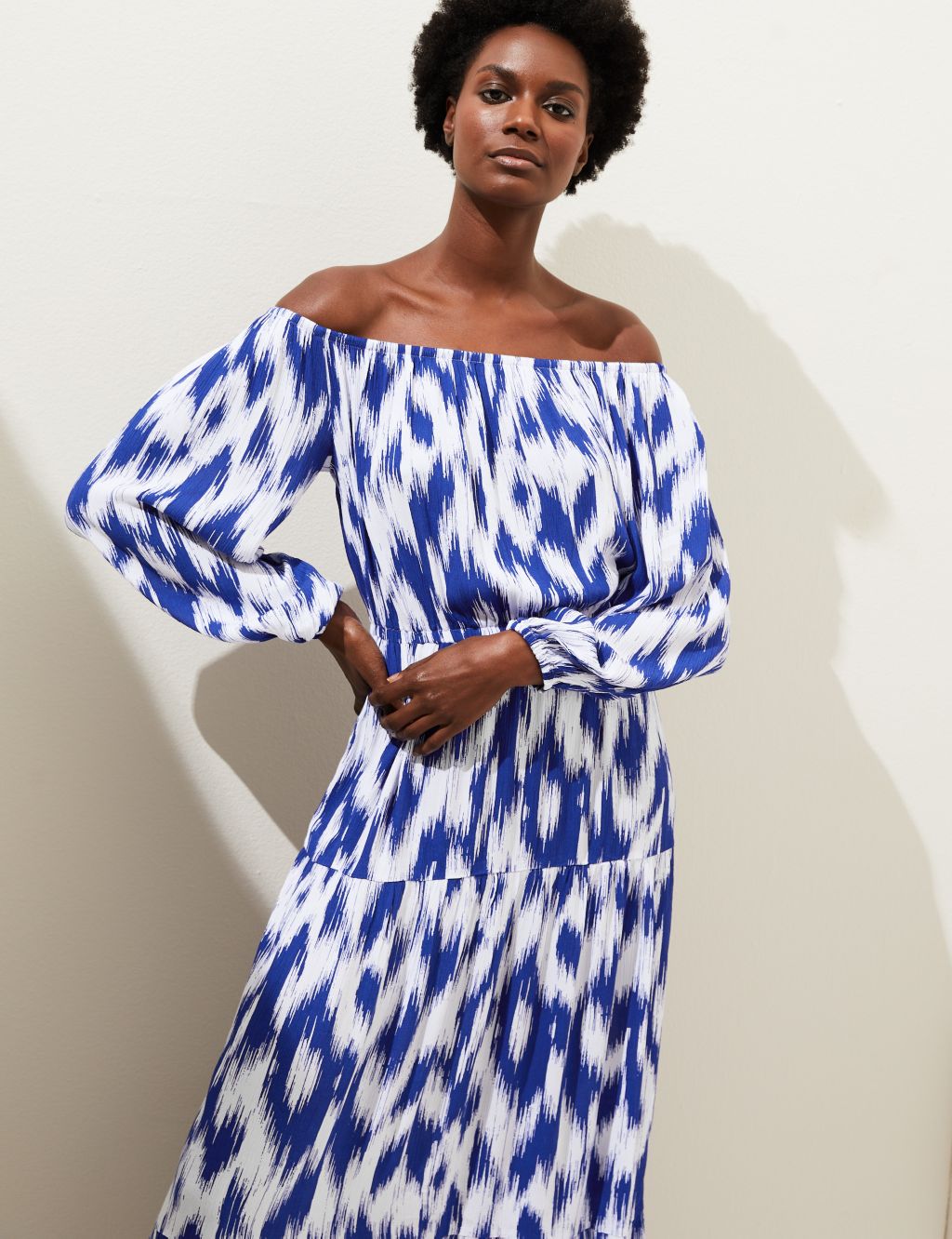 Printed Bardot Midaxi Dress image 2