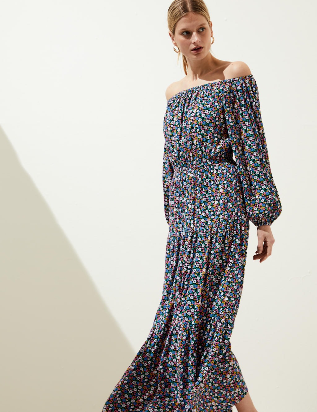 Printed Bardot Midaxi Dress image 2