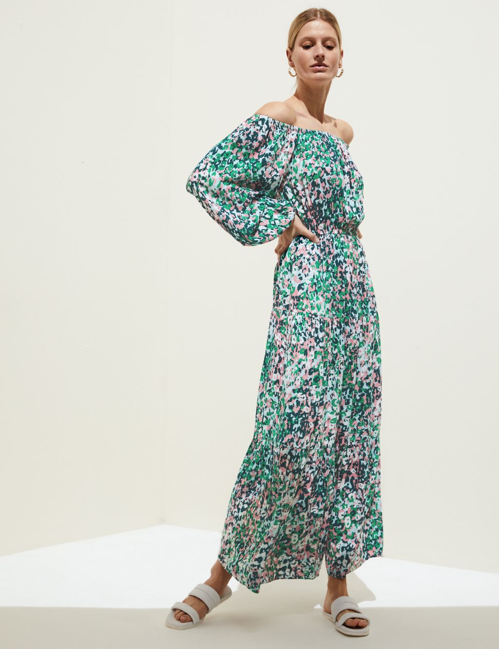 Printed Bardot Midaxi Dress image 1
