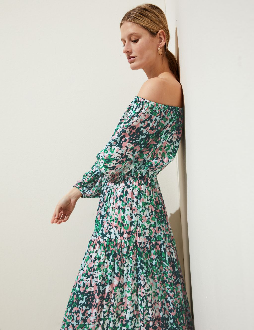 Printed Bardot Midaxi Dress image 2