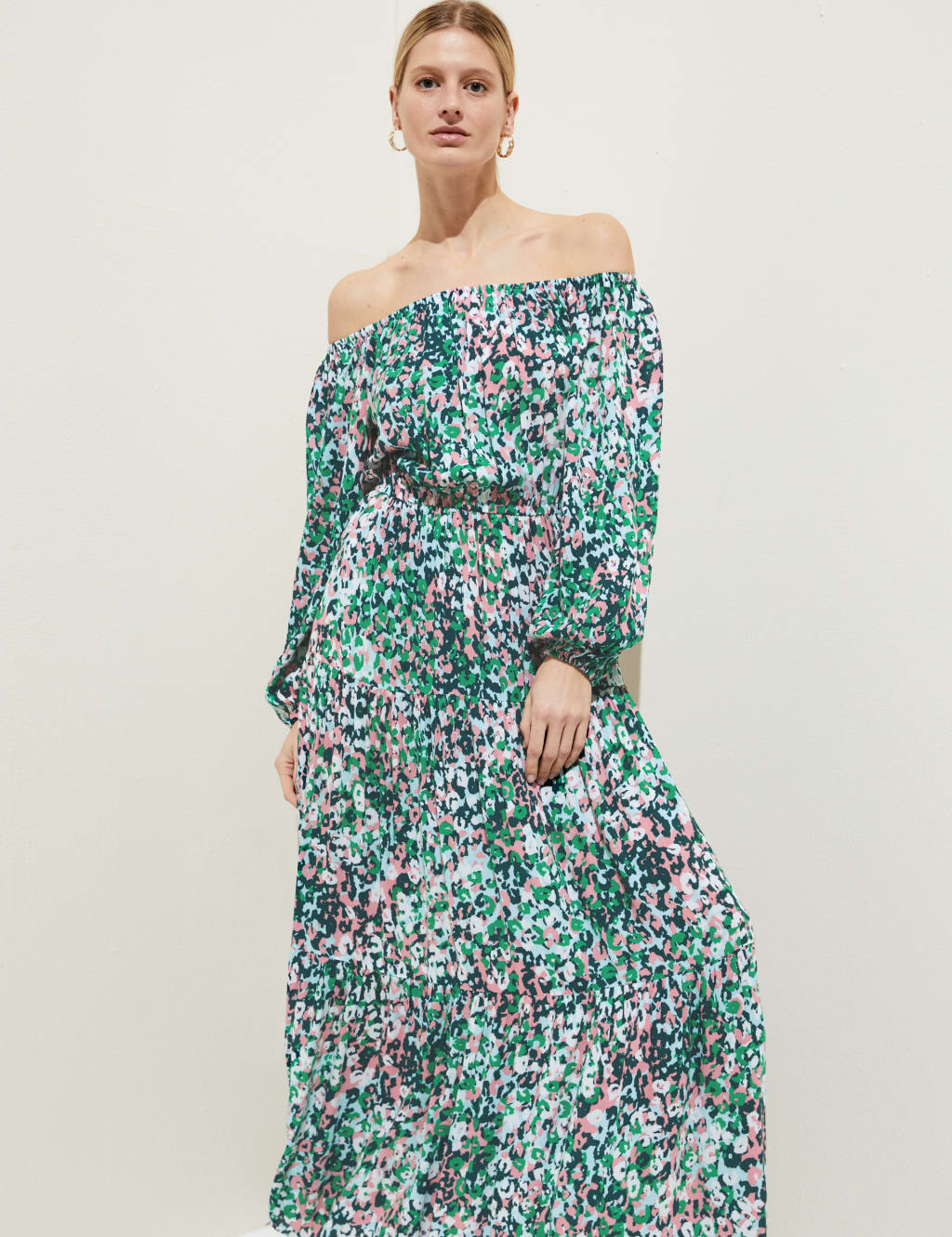 Printed Bardot Midaxi Dress image 3