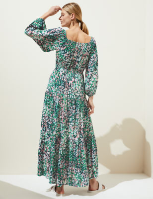 Printed Bardot Midaxi Dress