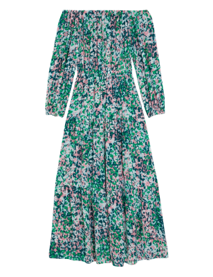 

M&S Collection Vestido bardot maxi a media pierna estampadoWomens - Green Mix, Green Mix
