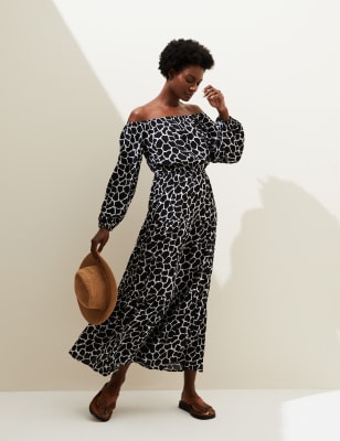 Printed Bardot Midaxi Dress