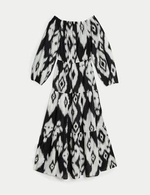 Pure Cotton Printed Bardot Midaxi Beach Dress