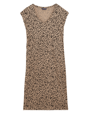 

Womens M&S Collection Jersey-Midikleid mit V-Ausschnitt und Tiermuster - Brown Mix, Brown Mix