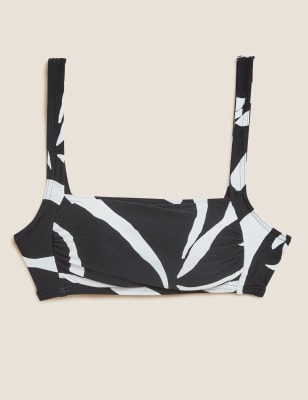 

Womens M&S Collection Brush Stroke Padded Square Neck Bikini Top - Black Mix, Black Mix