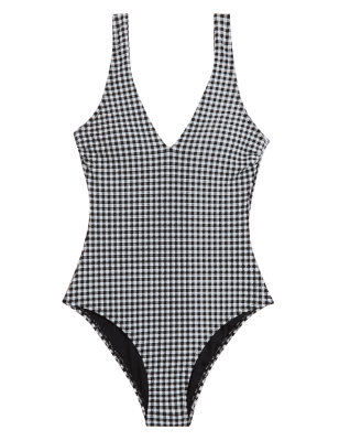 

Womens M&S Collection Gingham Padded Plunge Swimsuit - Black Mix, Black Mix