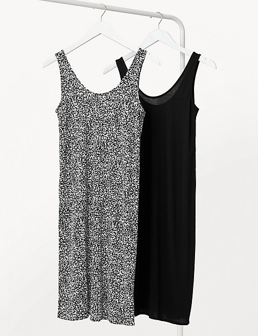 Marks And Spencer Womens M&S Collection 2 Pack Jersey Knee Length Slip Dresses - Black Mix, Black Mix