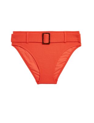 

Womens M&S Collection Textured Belted High Waisted Bikini Bottoms - Bright Orange, Bright Orange