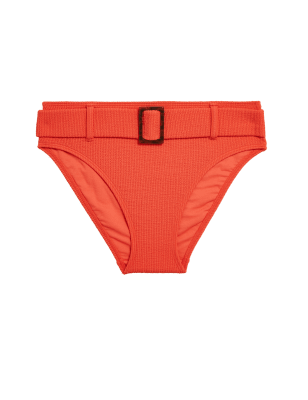 

Womens M&S Collection Textured Belted High Waisted Bikini Bottoms - Bright Orange, Bright Orange