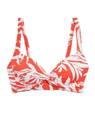 

Womens M&S Collection Leaf Print Padded Plunge Bikini Top - Red Mix, Red Mix