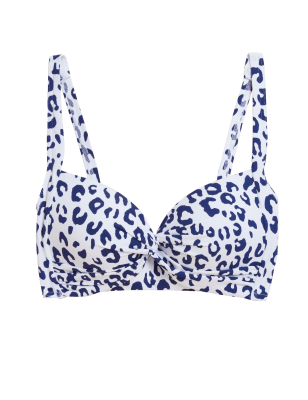 

Womens M&S Collection Wattiertes Plunge-Bikinioberteil mit Tiermuster - Blue Mix, Blue Mix