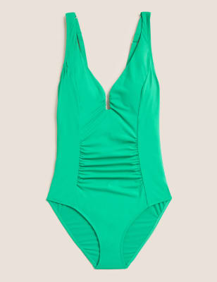 Tummy Control Padded Ruched Plunge Swimsuit