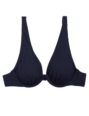 

Womens M&S Collection Ribbed Wired Plunge Bikini Top - Navy, Navy