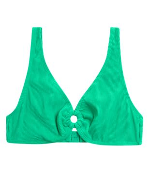 

Womens M&S Collection Ribbed Ring Detail Plunge Bikini Top - Spearmint, Spearmint
