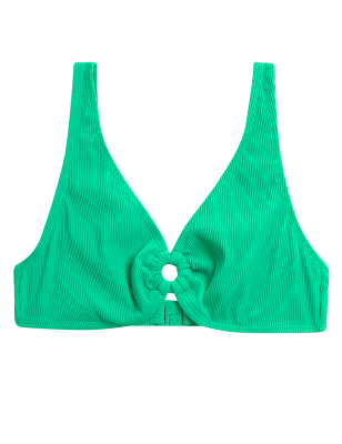 

Womens M&S Collection Ribbed Ring Detail Plunge Bikini Top - Spearmint, Spearmint