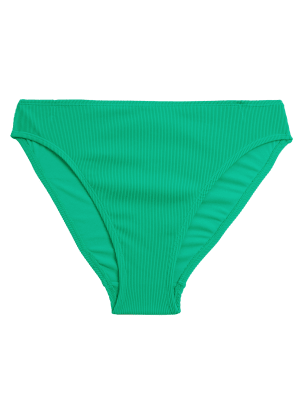 

Womens M&S Collection Ribbed High Waisted High Leg Bikini Bottoms - Spearmint, Spearmint