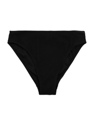 

Womens M&S Collection Ribbed High Waisted High Leg Bikini Bottoms - Black, Black