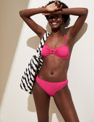 Pink ribbed cheap bandeau bikini