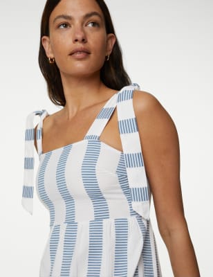 Cotton Rich Striped Midaxi Tiered Dress