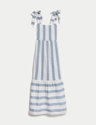 Cotton Rich Striped Midaxi Tiered Dress