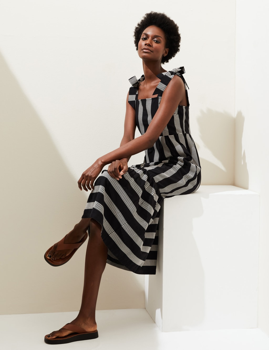 Cotton Rich Striped Midaxi Tiered Dress image 2