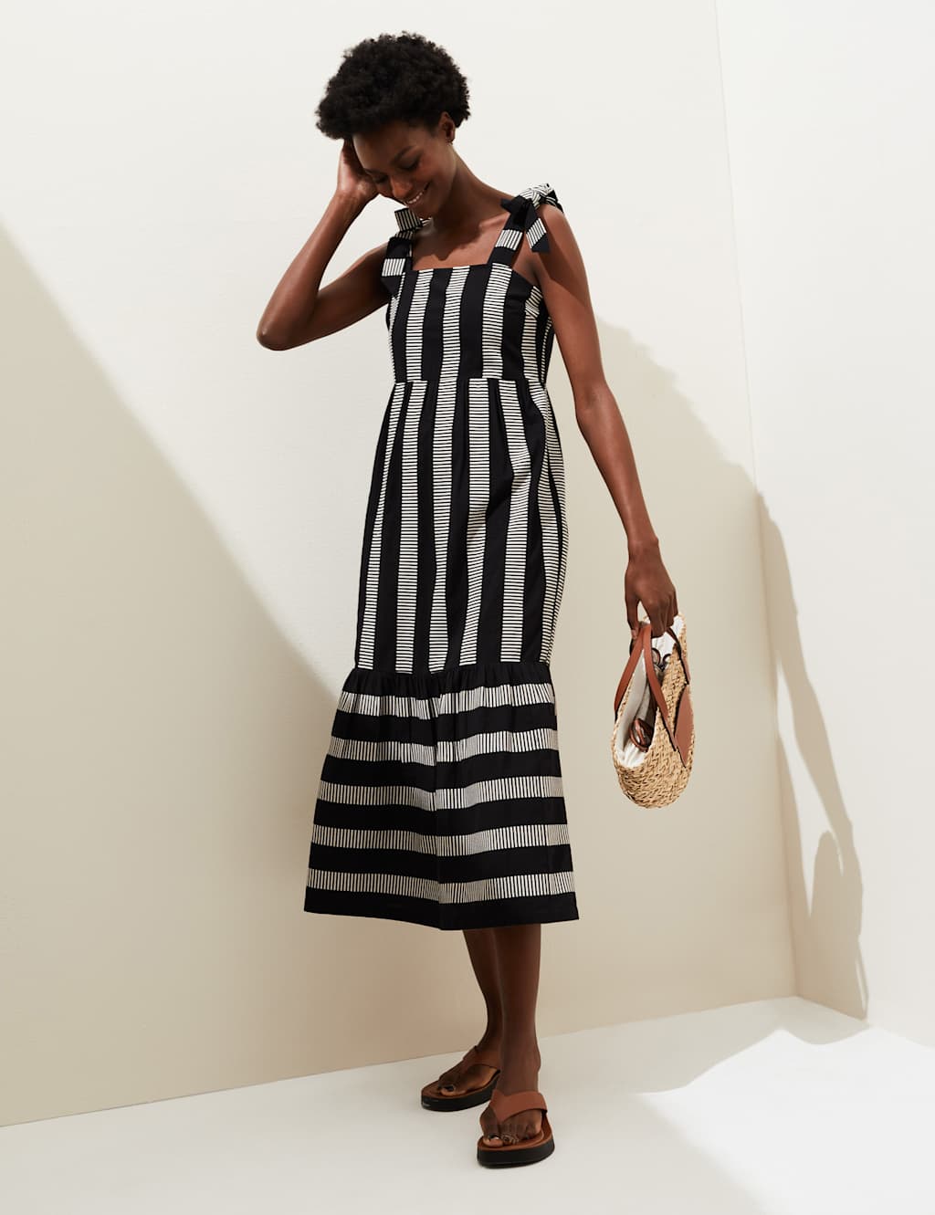 Cotton Rich Striped Midaxi Tiered Dress image 3