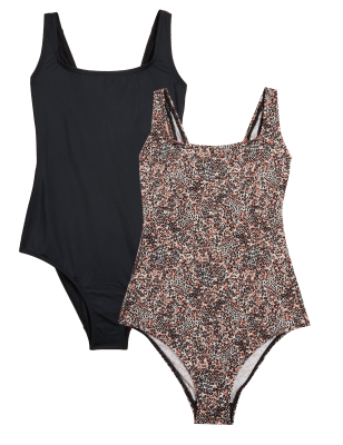 

Womens M&S Collection 2er-Pack Badeanzüge mit U-Ausschnitt - Black Mix, Black Mix