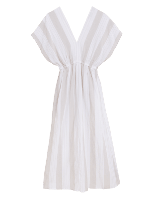 

M&S Collection Vestido maxi de rayas de mezcla de lino de escote en picoWomens - White, White