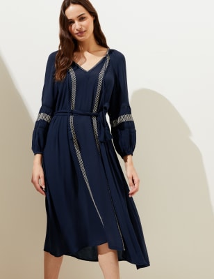 

Womens M&S Collection Embroidered V-Neck Midi Beach Dress - Navy, Navy