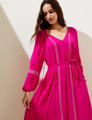 

Womens M&S Collection Embroidered V-Neck Midi Beach Dress - Fuchsia, Fuchsia