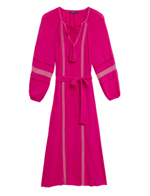 

Womens M&S Collection Embroidered V-Neck Midi Beach Dress - Fuchsia, Fuchsia