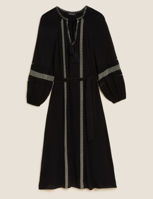 

Womens M&S Collection Embroidered V-Neck Midi Beach Dress - Black Mix, Black Mix