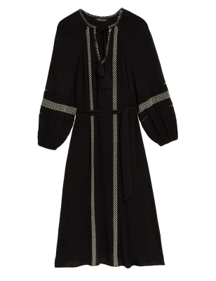 

M&S Collection Vestido playero a media pierna de escote en pico bordadoWomens - Black Mix, Black Mix