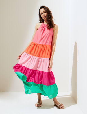 Pure Cotton Colour Block Maxi Beach Dress