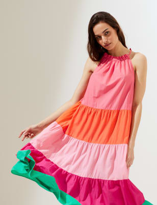 Pure Cotton Colour Block Maxi Beach Dress