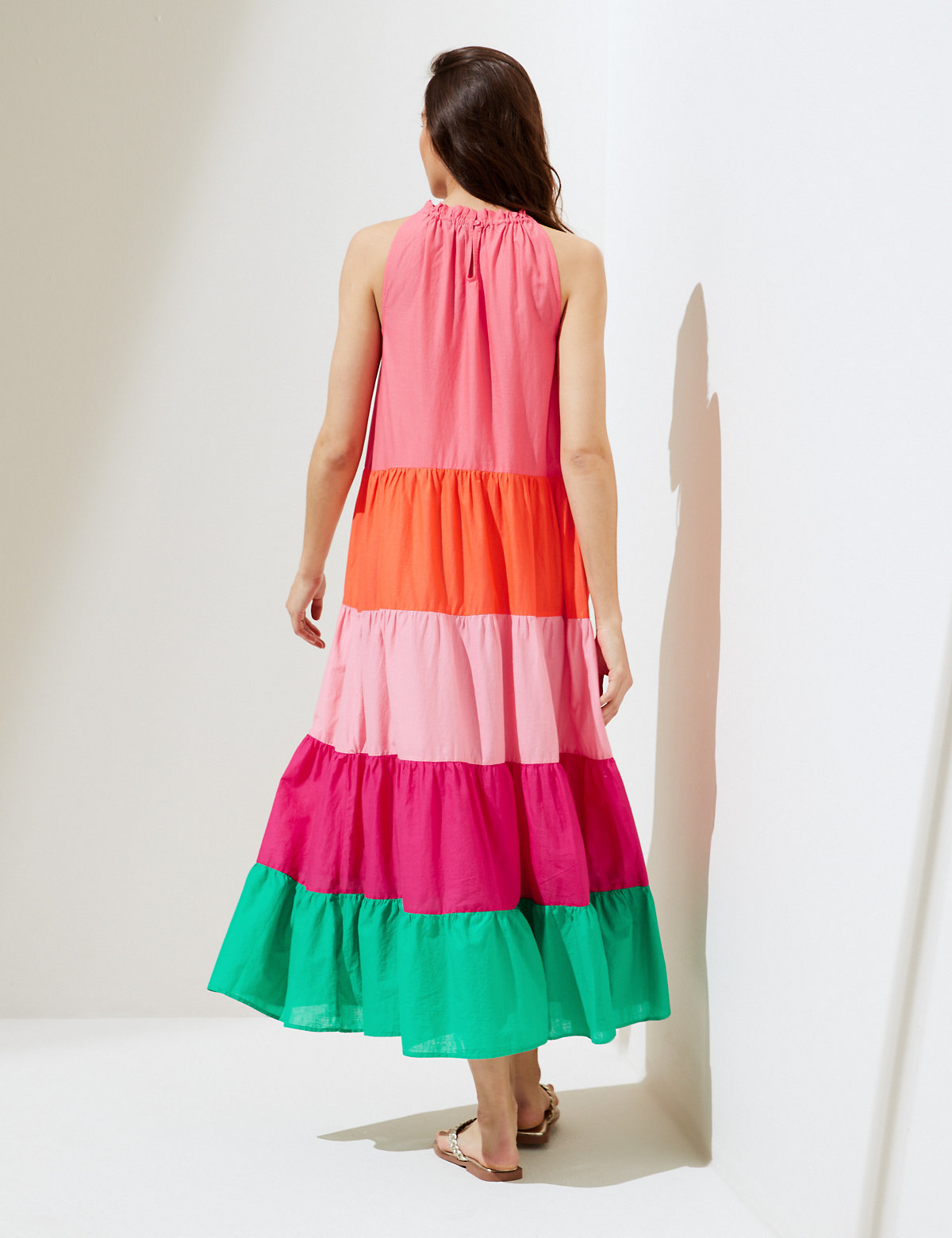 Pure Cotton Colour Block Maxi Beach Dress