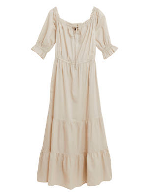 

Womens M&S Collection Pure Cotton Bardot Midi Tiered Beach Dress - Sand, Sand