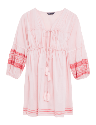 

M&S Collection Minivestido playero 100% algodón con bordadoWomens - Pink Shell, Pink Shell