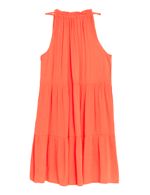

M&S Collection Minivestido playero en capas con cuello altoWomens - Bright Orange, Bright Orange