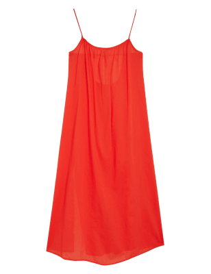 Womens M&S Collection Pure Cotton Midi Slip Dress - Red