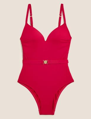 M&S Womens Padded Belted Plunge Swimsuit