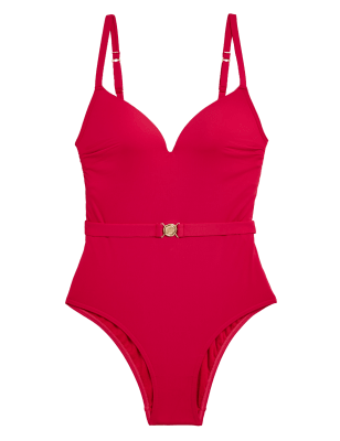 

Womens M&S Collection Padded Belted Plunge Swimsuit - Ruby, Ruby